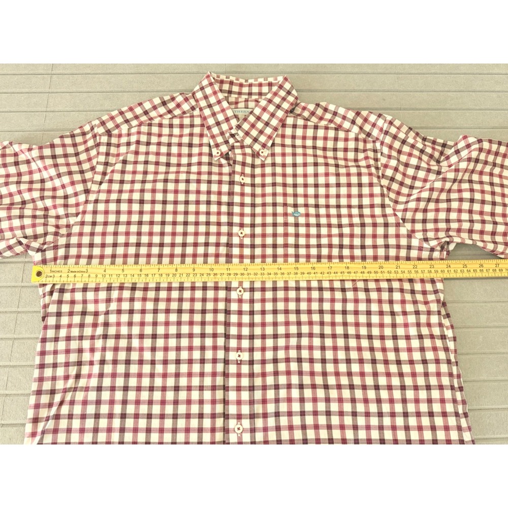 Southern Tide Mens Classic Fit Gingham Button Down Shirt Burgundy White Large - Picture 10 of 10
